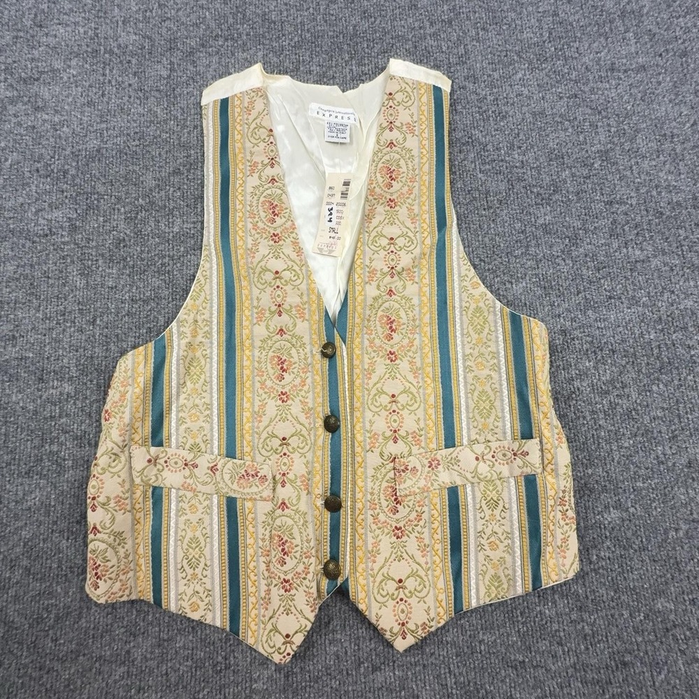 Vintage Express Suit Vest Mens Small Multicolor Striped Made Italy Belted Formal